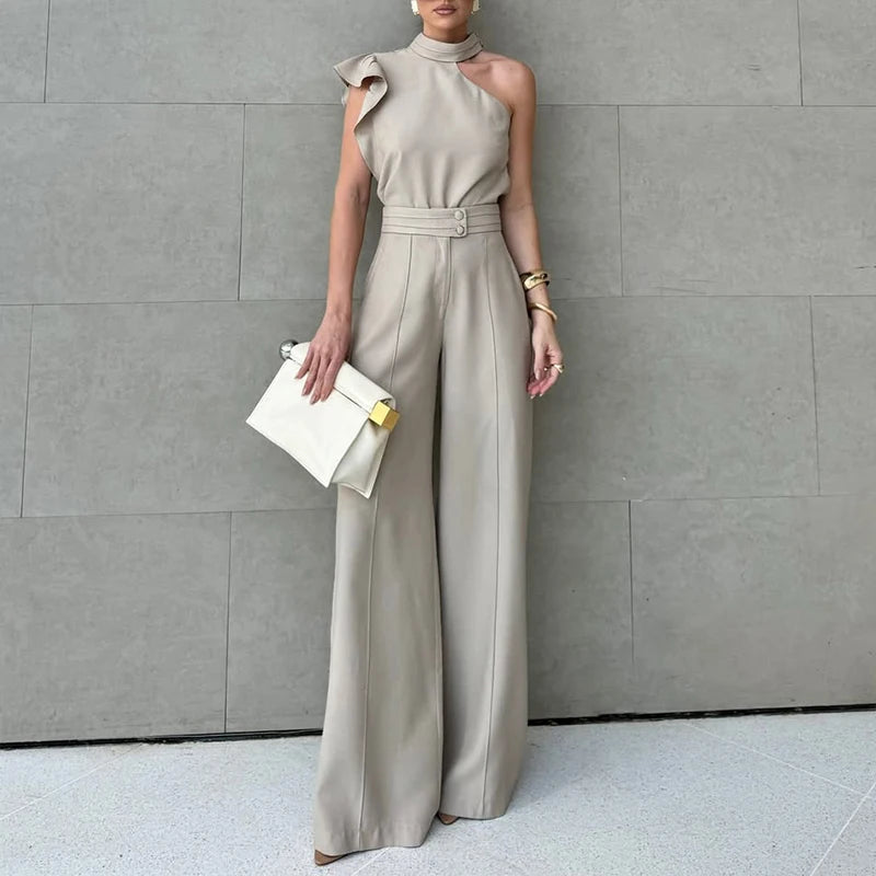 Women Summer Streetwear Sexy Asymmetric Sleeveless Tops&Straight Pants Sets Fashion Irregular Solid Color Commute Two Piece Sets