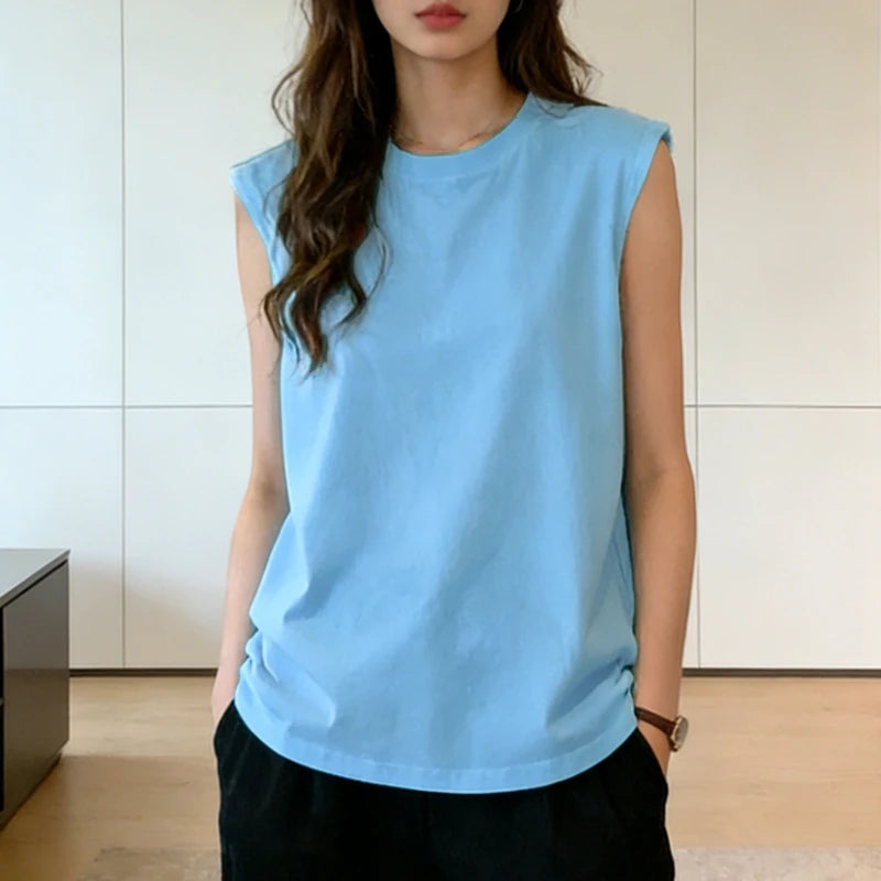 Woman Loose Sleeveless Tank Top Summer Casual Vest Basic Daily T-shirt Sweet Style Suitable For Students Stretchy Soft Lady Wear