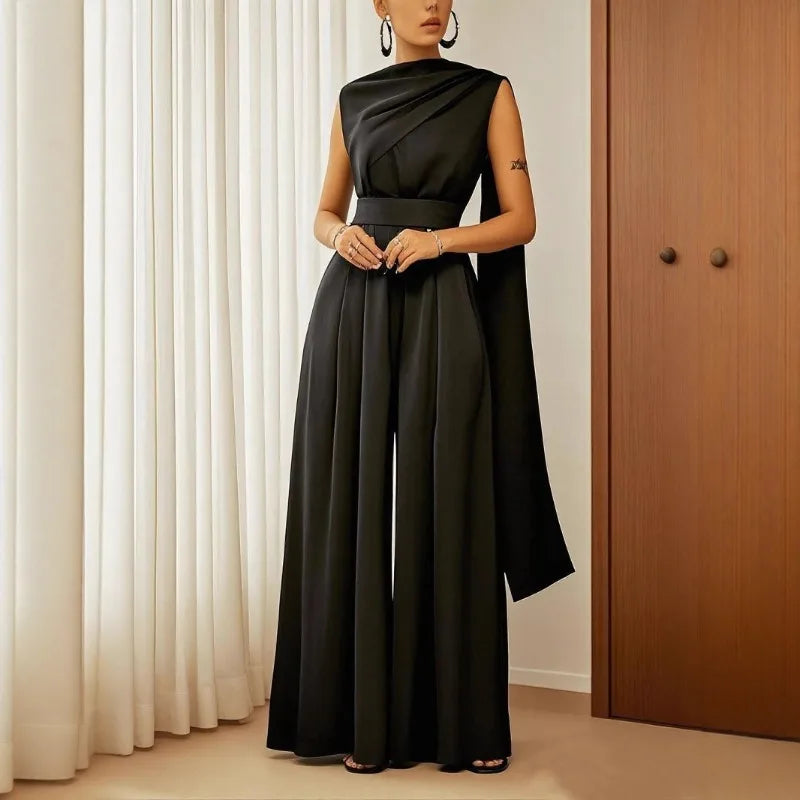 Elegant Women Corset Jumpsuit Loose Sleeveless O Neck Wide Leg Trousers Chic Wedding Guest Romper Overalls One Piece Outfits