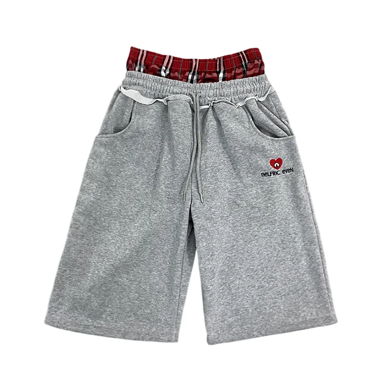 Women's Spring Checkered Double-Waisted Casual Pants Loose Street Fashion Sweatpants with Letter Embroidery