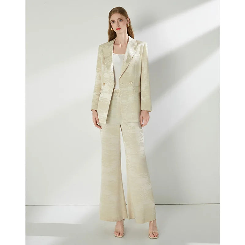 Luxury 2025 Spring Autumn Suits Coats Two Piece Set Women's Blazers Wide Legs Pants Sets Formal Occasions Matching Sets