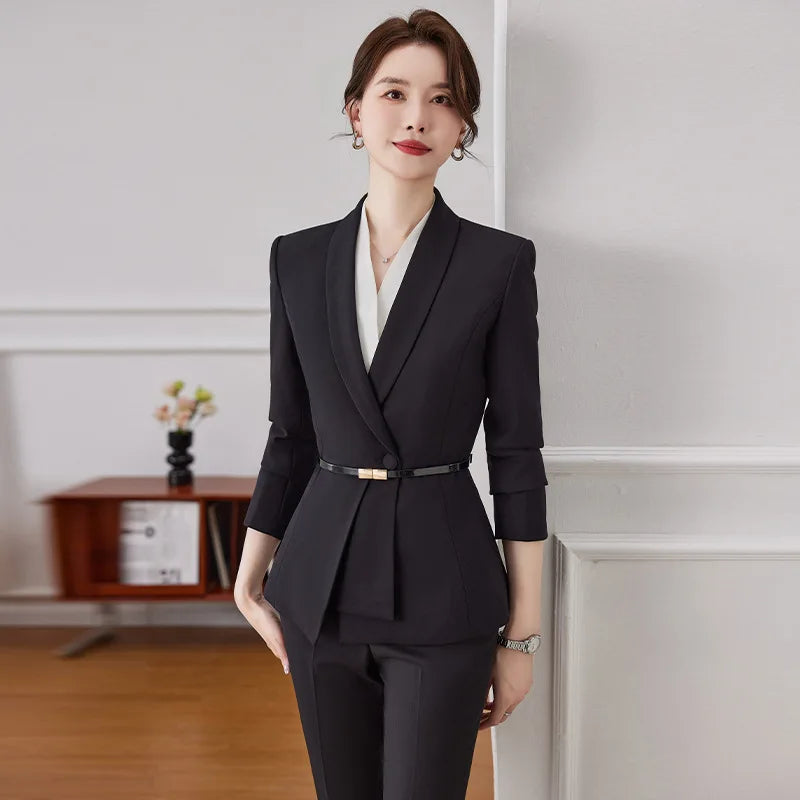 Korean Fashion Skirt Suits for Women Long Sleeve Office Casual Two Piece 2024 New Spring Autumn Button Solid Lapel Pant Suits