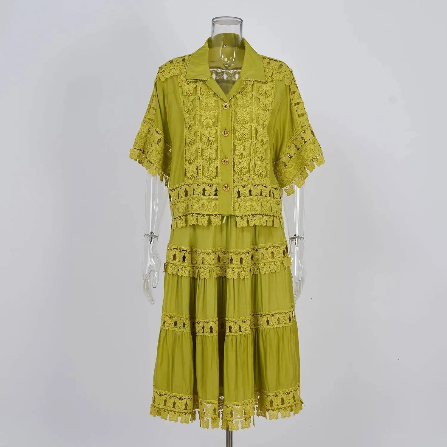 Luxury Hollow Out Dress Two Piece Set Women's 2025 Summer Holiday Embroidered Lace Jackets White Tops Pleated Short Skirts Suits