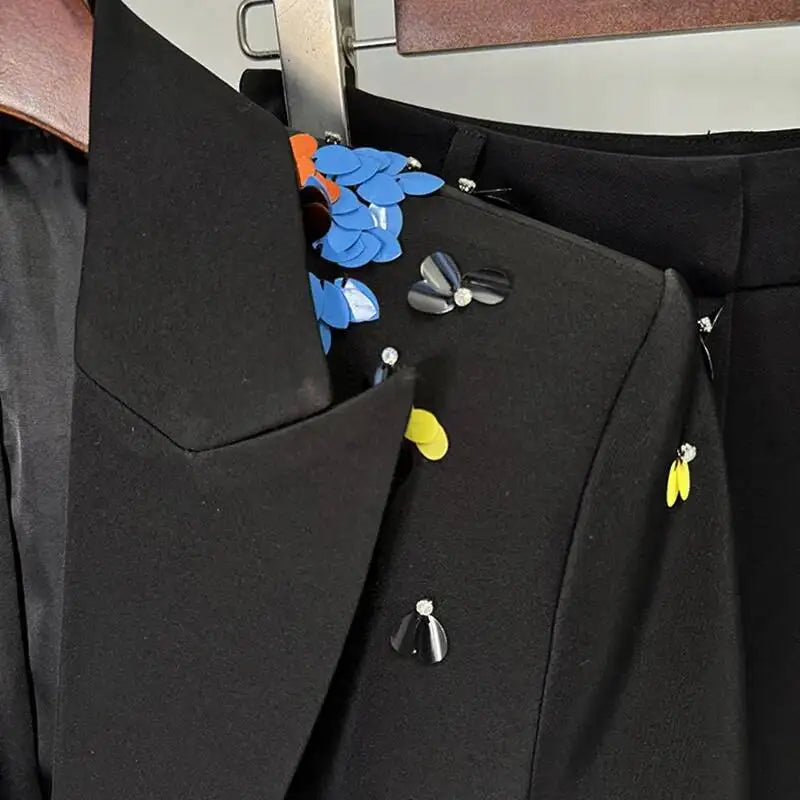 Luxury 2025 Spring Color Sequins Two Piece Matching Set Women's Full Sleeve Blazers Long Pants 2pcs Formal Occasions Suit Coats