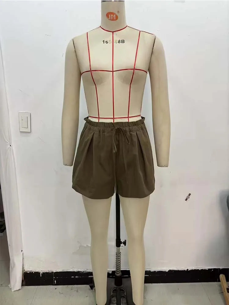 Women Summer 2-Pieces Sets 2025 Fashion Solid Loose Shirts Tops and Shorts Female Elegant Street Two Suits Clothing