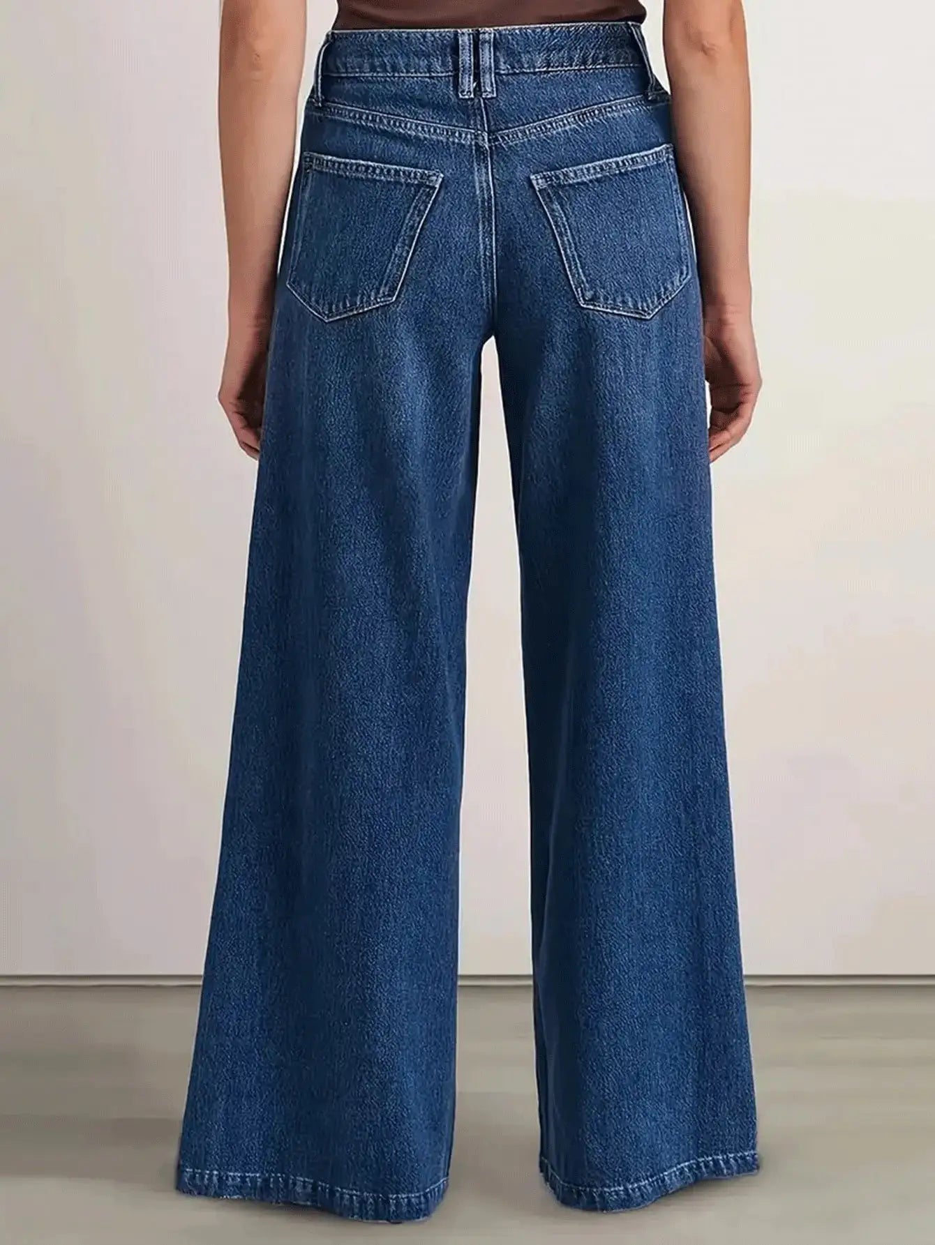 "Women’s Deep Blue Wide Leg Jeans - Stylish Denim Trousers for Comfort and Versatility
