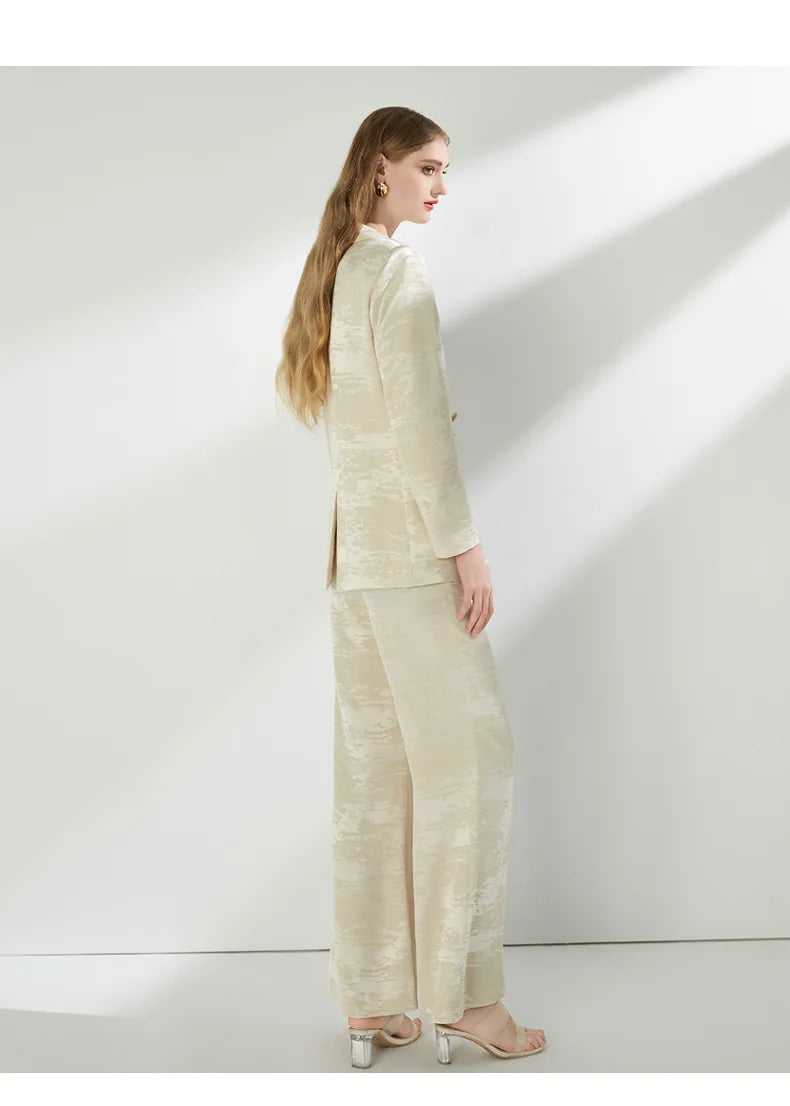 Luxury 2025 Spring Autumn Suits Coats Two Piece Set Women's Blazers Wide Legs Pants Sets Formal Occasions Matching Sets