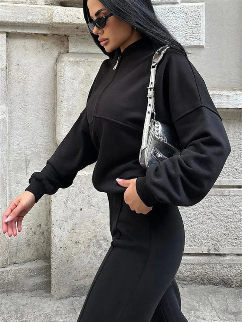 2026 Sweatshirt Two-piece Suit Women's Casual Sets Loose Zipper-up Short Jacket Tops Straight Trousers Sports 2-piece Sets Lady