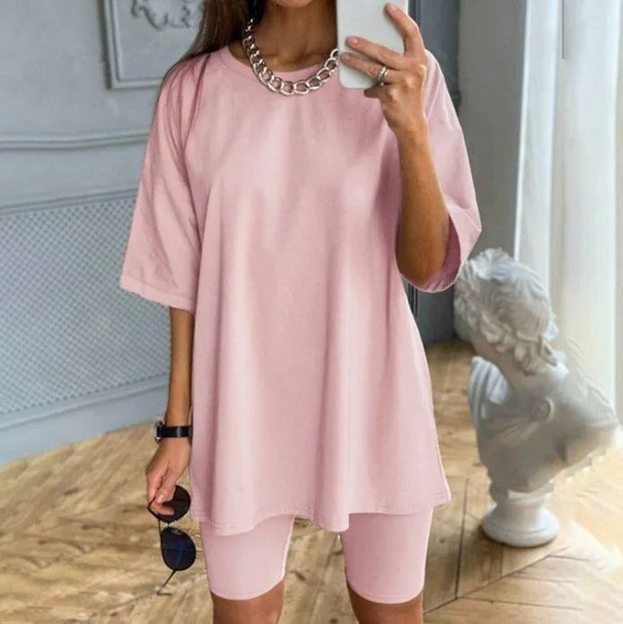 Women Half Sleeve T-shirt Top Shorts Belt Homewear Two Pieces Suit Leisure Set Bodycon Shorts Bottom Suit Two Piece Sets Outfit