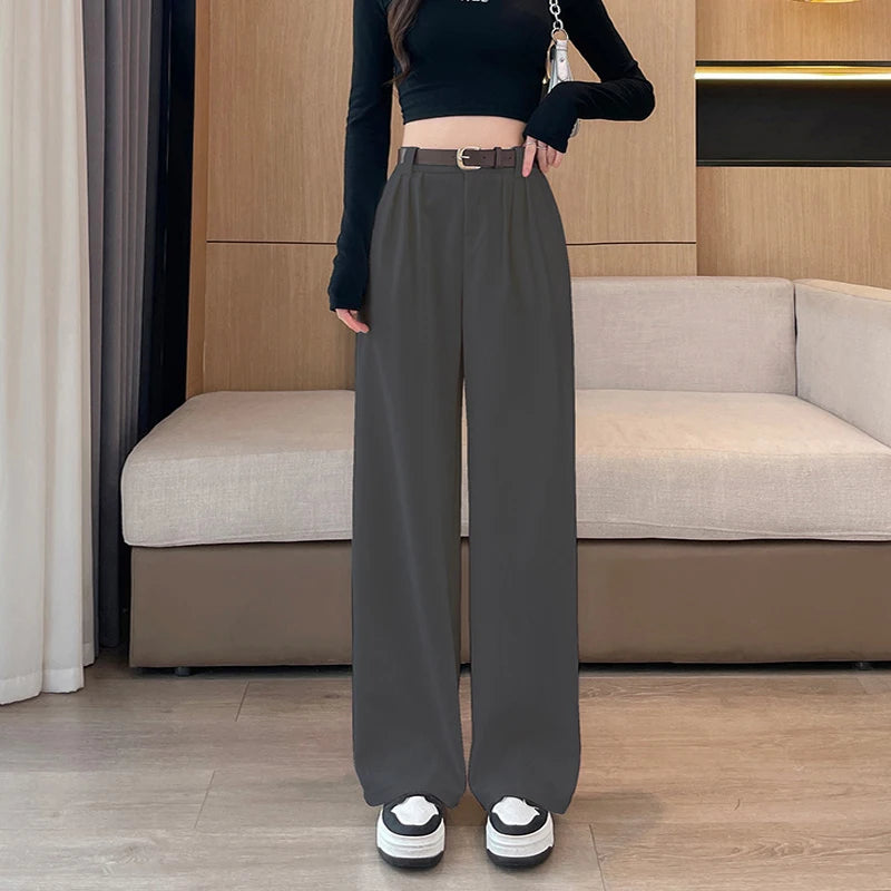 Vintage High Waist Corduroy Pants Women Autumn Winter Straight Causal Full Length Trousers Korean Fashion All Match Black Pants