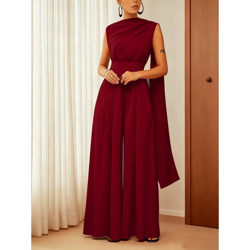 Elegant Women Corset Jumpsuit Loose Sleeveless O Neck Wide Leg Trousers Chic Wedding Guest Romper Overalls One Piece Outfits