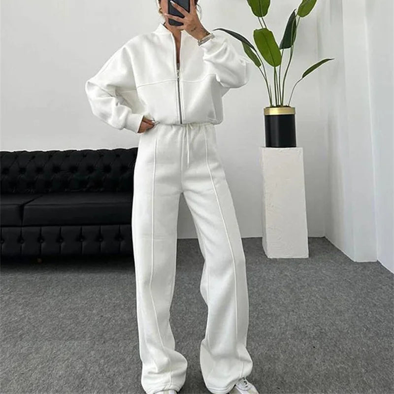 2026 Sweatshirt Two-piece Suit Women's Casual Sets Loose Zipper-up Short Jacket Tops Straight Trousers Sports 2-piece Sets Lady