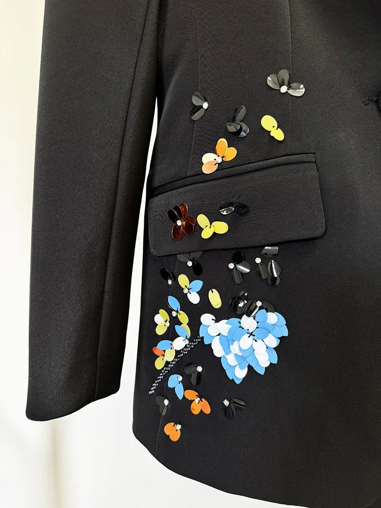 Luxury 2025 Spring Color Sequins Two Piece Matching Set Women's Full Sleeve Blazers Long Pants 2pcs Formal Occasions Suit Coats