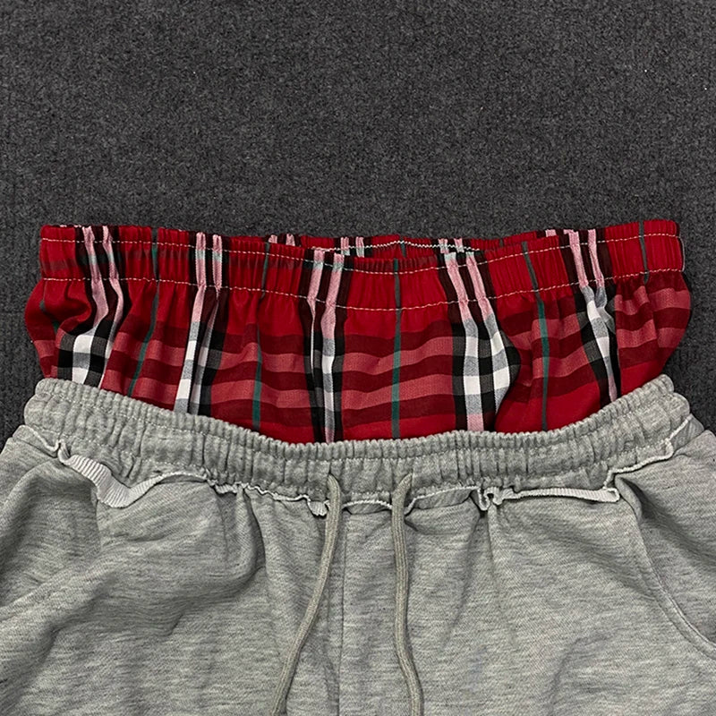 Women's Spring Checkered Double-Waisted Casual Pants Loose Street Fashion Sweatpants with Letter Embroidery