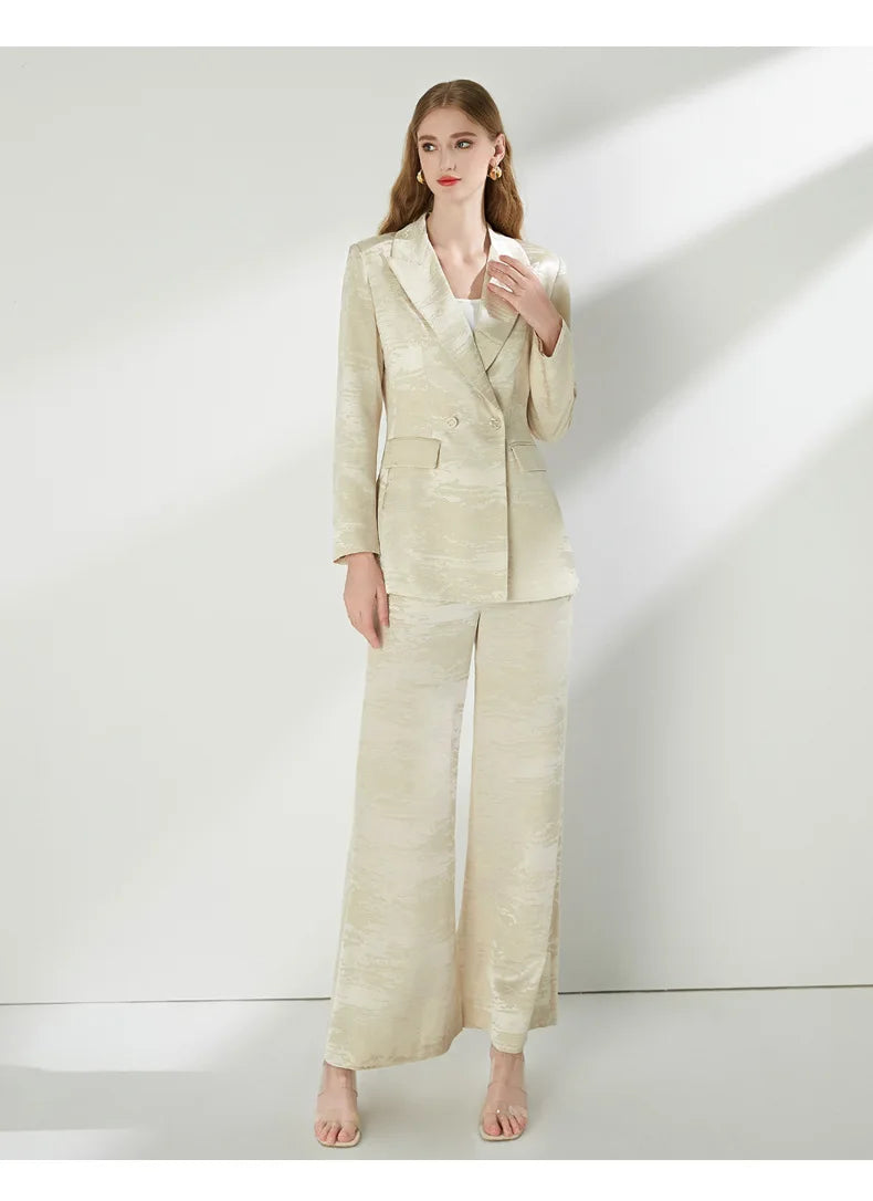 Luxury 2025 Spring Autumn Suits Coats Two Piece Set Women's Blazers Wide Legs Pants Sets Formal Occasions Matching Sets