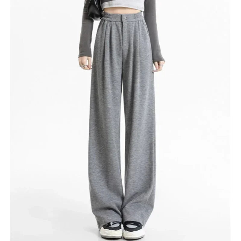 2024 New Spring Autumn Women Pink Oatmeal Beige Gray Long Pants Lady Korean Version Concise Baggy Wide Leg Straight Leg Trousers