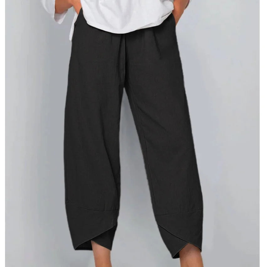 Women Cotton Linen Harem Pants Vintage Printed Wide Leg Trousers Casual Solid Pockets Harajuku High Waist Baggy Pants Joggers