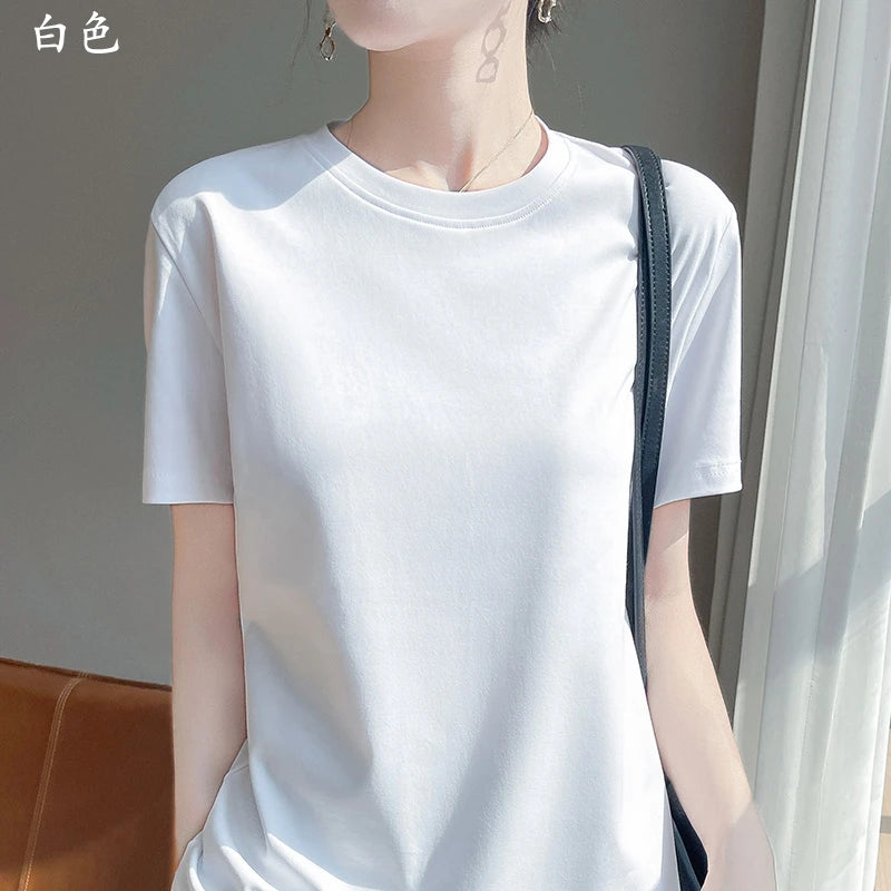2026 Summer New Cotton Short Sleeve T-shirt Women's Round Neck Half Sleeve Mercerized Cotton Cool T-shirt