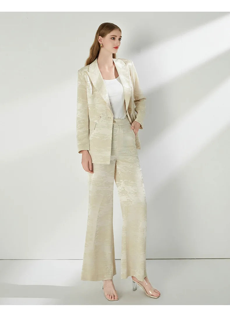 Luxury 2025 Spring Autumn Suits Coats Two Piece Set Women's Blazers Wide Legs Pants Sets Formal Occasions Matching Sets