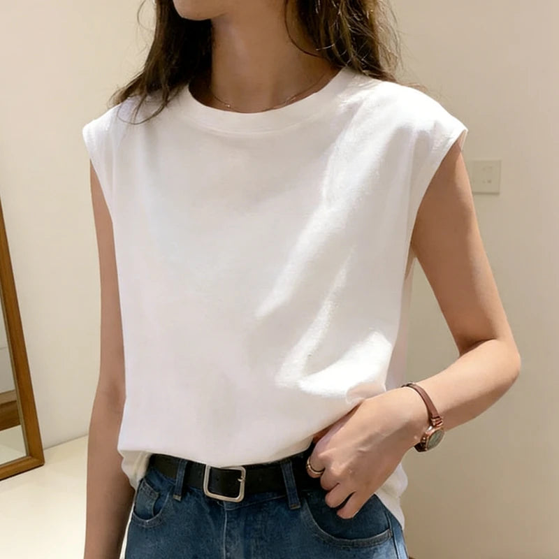 Woman Loose Sleeveless Tank Top Summer Casual Vest Basic Daily T-shirt Sweet Style Suitable For Students Stretchy Soft Lady Wear