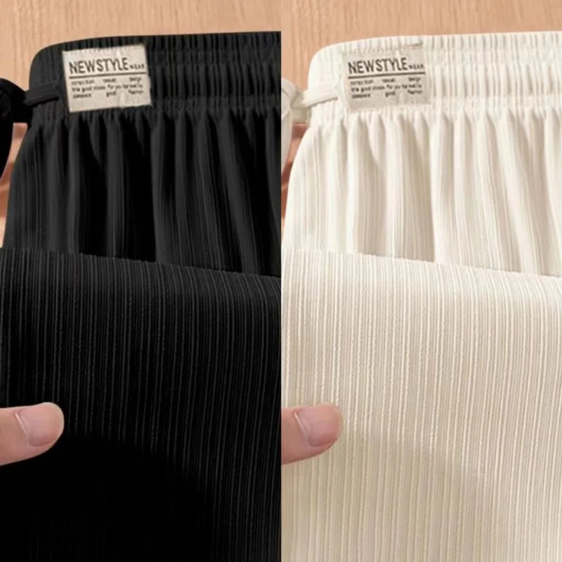 High Waist Wide Leg Ice Silk Loose Slimming Long Pants Summer New Style Breathable Thin Straight Cut Casual Trousers for Women