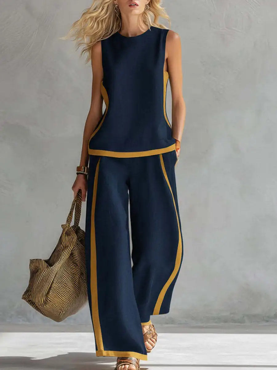 Summer New Women's Tracksuit Suit O-neck Sleeveless Vest Wide-leg Loose Pants Set Female Casual Elegant Ladies Two Piece Sets